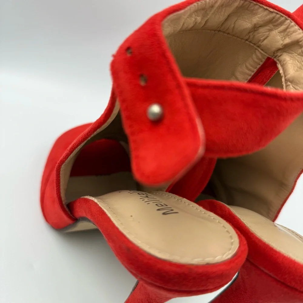 Meiliani Red Faux Suede Peep Toe Stiletto Booties Women’s Size 8 - Picture 7 of 15
